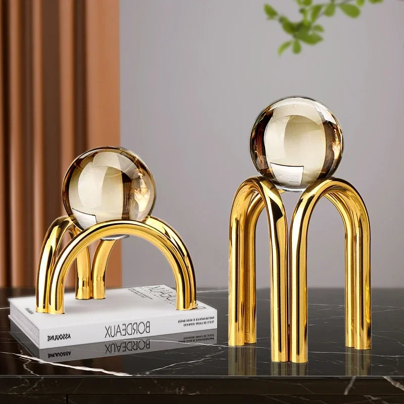 Creative Irregular Metal Crystal Ball Crafts Aesthetic Decoration Modern Art Tri-pronged Crystal Ball Living Room Decoration New