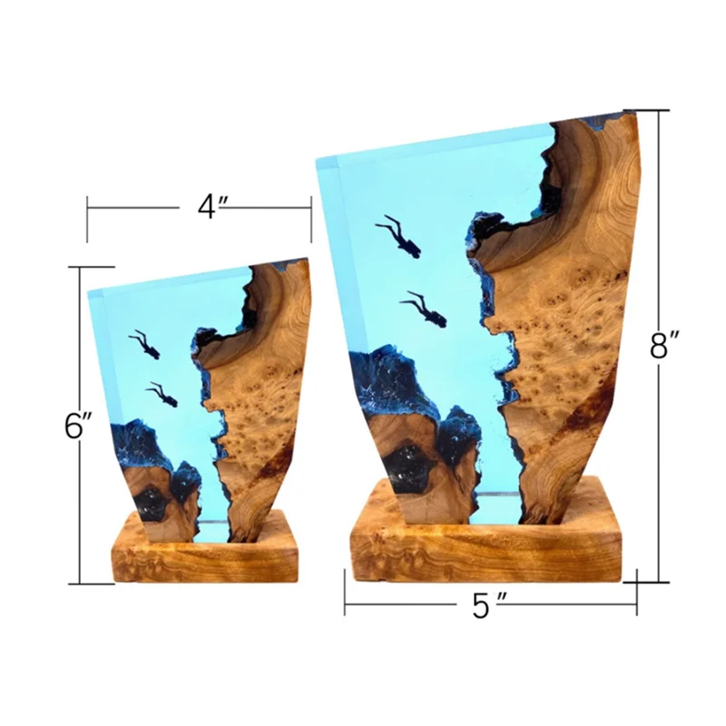 B84B-Seabed Exploration Organism Resin Table Light 2 Divers Resin Table Light Seabed Exploration Theme Night Light