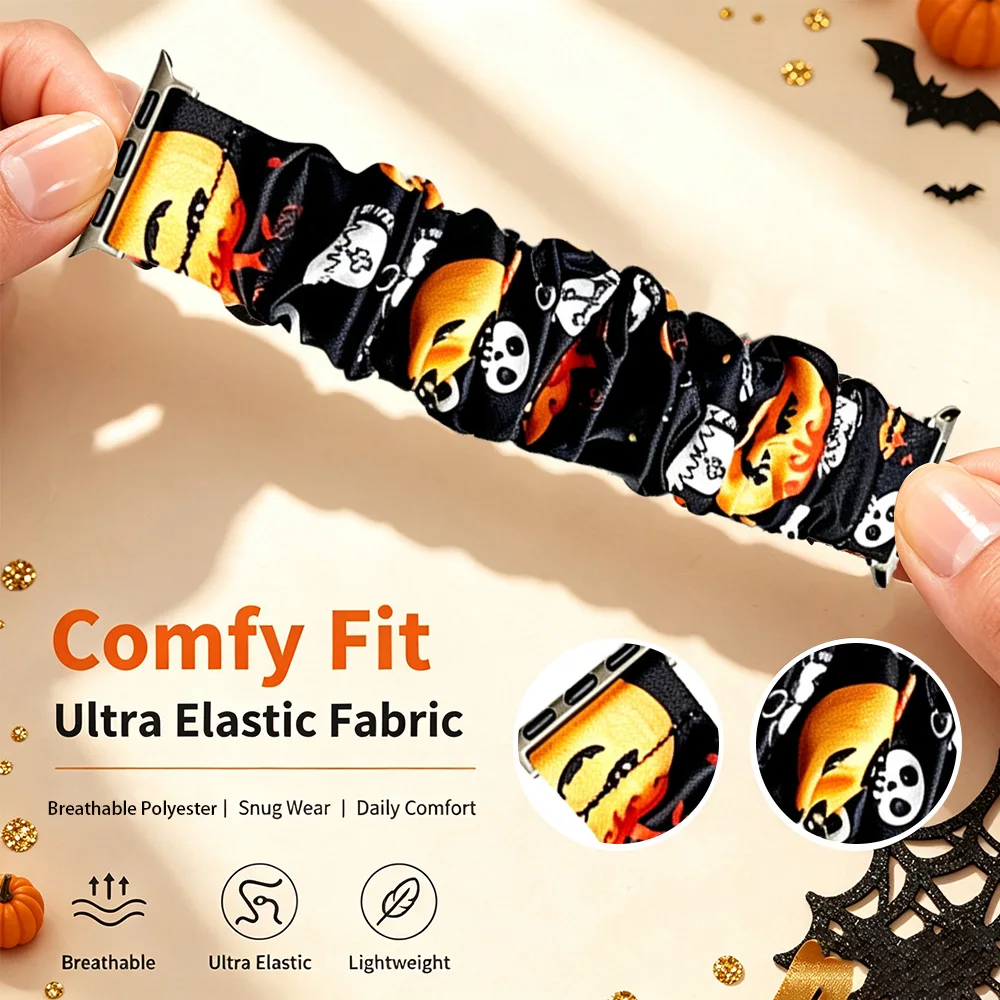 Halloween Scrunchie Watch Strap for Apple Watch Band Elastic Fabric Bracelet for iWatch Series 10 9 8 7 6 SE - view 4