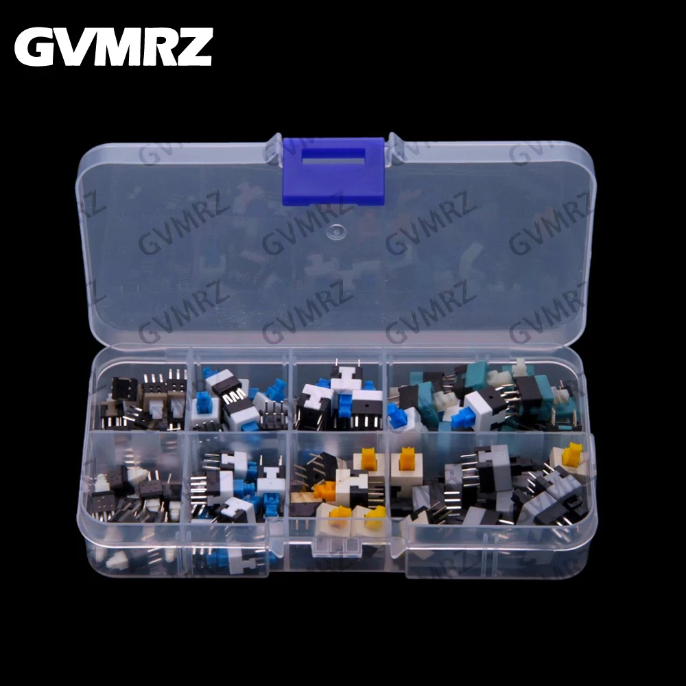 8Values 80PCS Pushbutton switch box, 5.8*5.8/7*7/8*8/8.5*8.5MM, 8 types of self-locking and non-locking