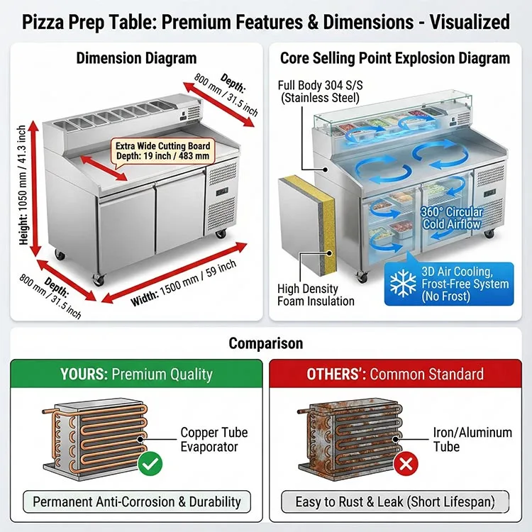 CE Certified Commercial Pizza Prep Table with Eco-Friendly Refrigerant for European Market