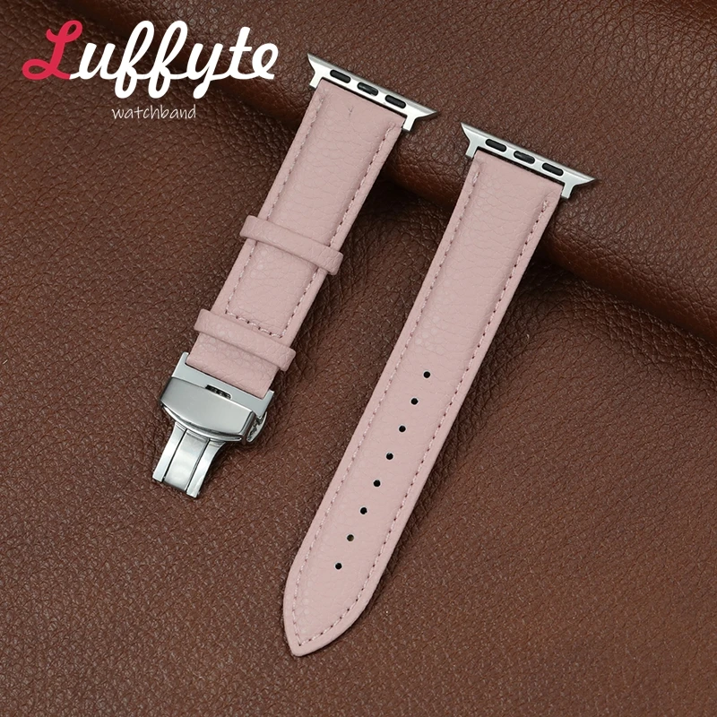 

PU Leather Wristband for Apple Watch 1-11 Ultra SE 3 2 Strap for Iwatch 38/40/41/42/44/45/46/49mm Butterfly Buckle Wrist Belt