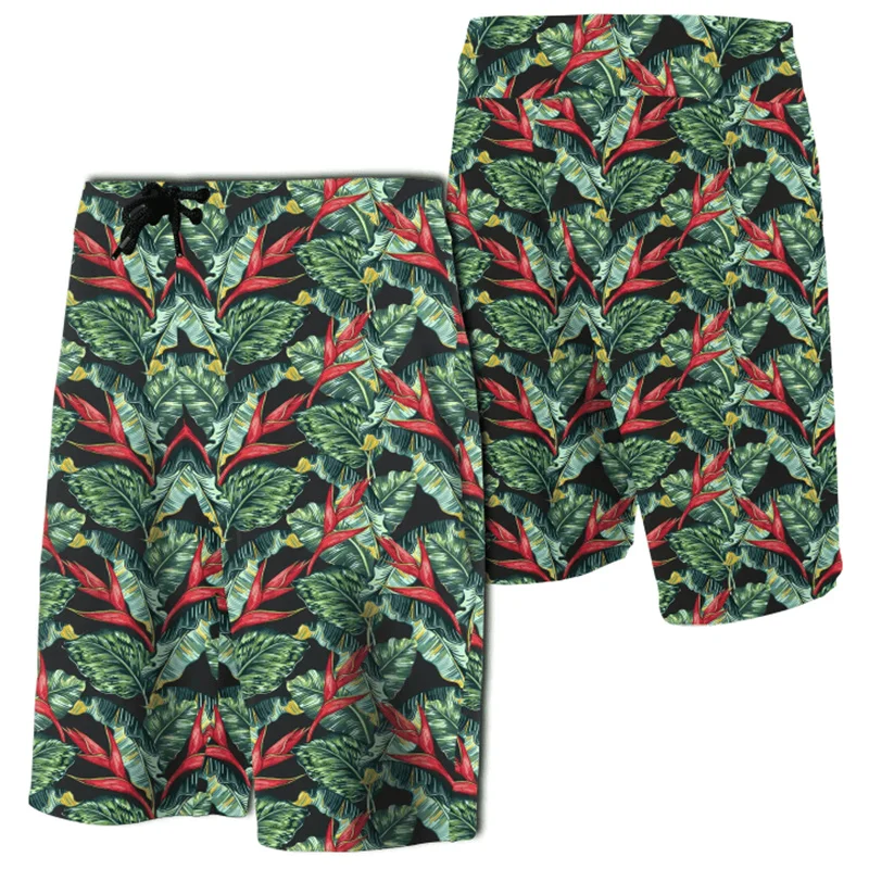 New 3D Print Hawaii Tropical Monstera Leaf Green Men Board Shorts Women Vacation Beach Short Pants Swim Trunks Floral Shorts