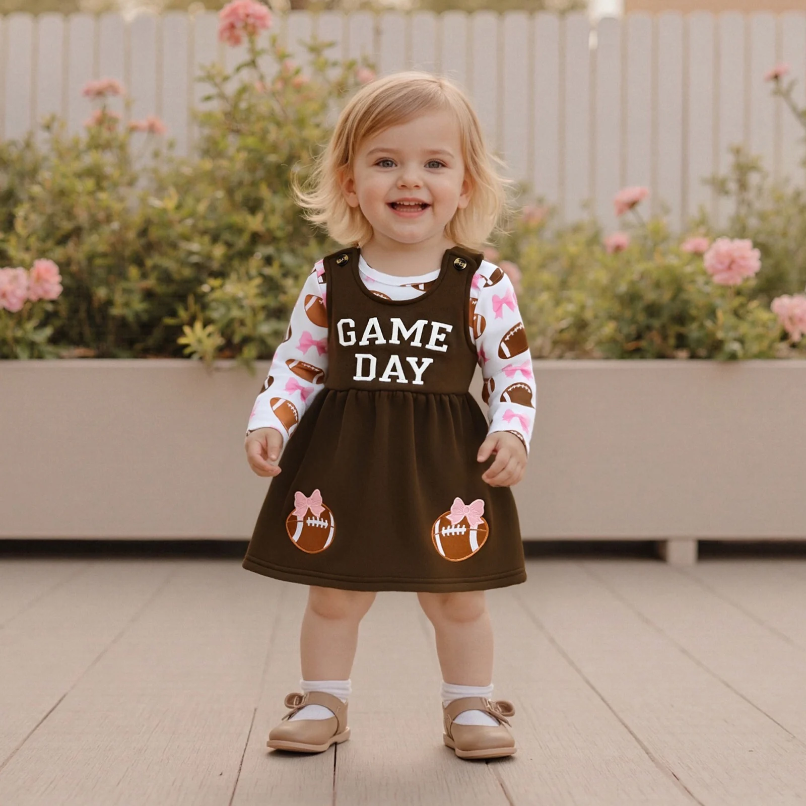 

Комплекты одежды для маленьких девочек, комбинезон с длинными рукавами и принтом регби, платье с вышивкой, комплект одежды из 2 предметов, осенние наряды