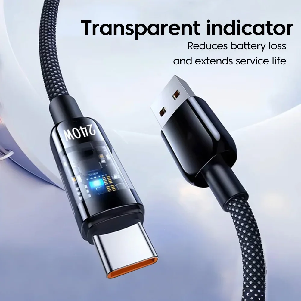 NNBILI 3pcs USB C Quick Charging Cable 240W Nylon Braided Transparent USB Type C Charger Cord for Samsung Huawei Mi Data Line
