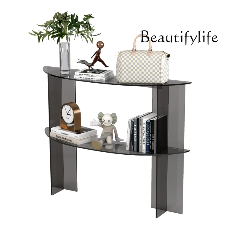 

Entry is opposite the door, entrance storage table, acrylic transparent strip table, entrance table against the wall