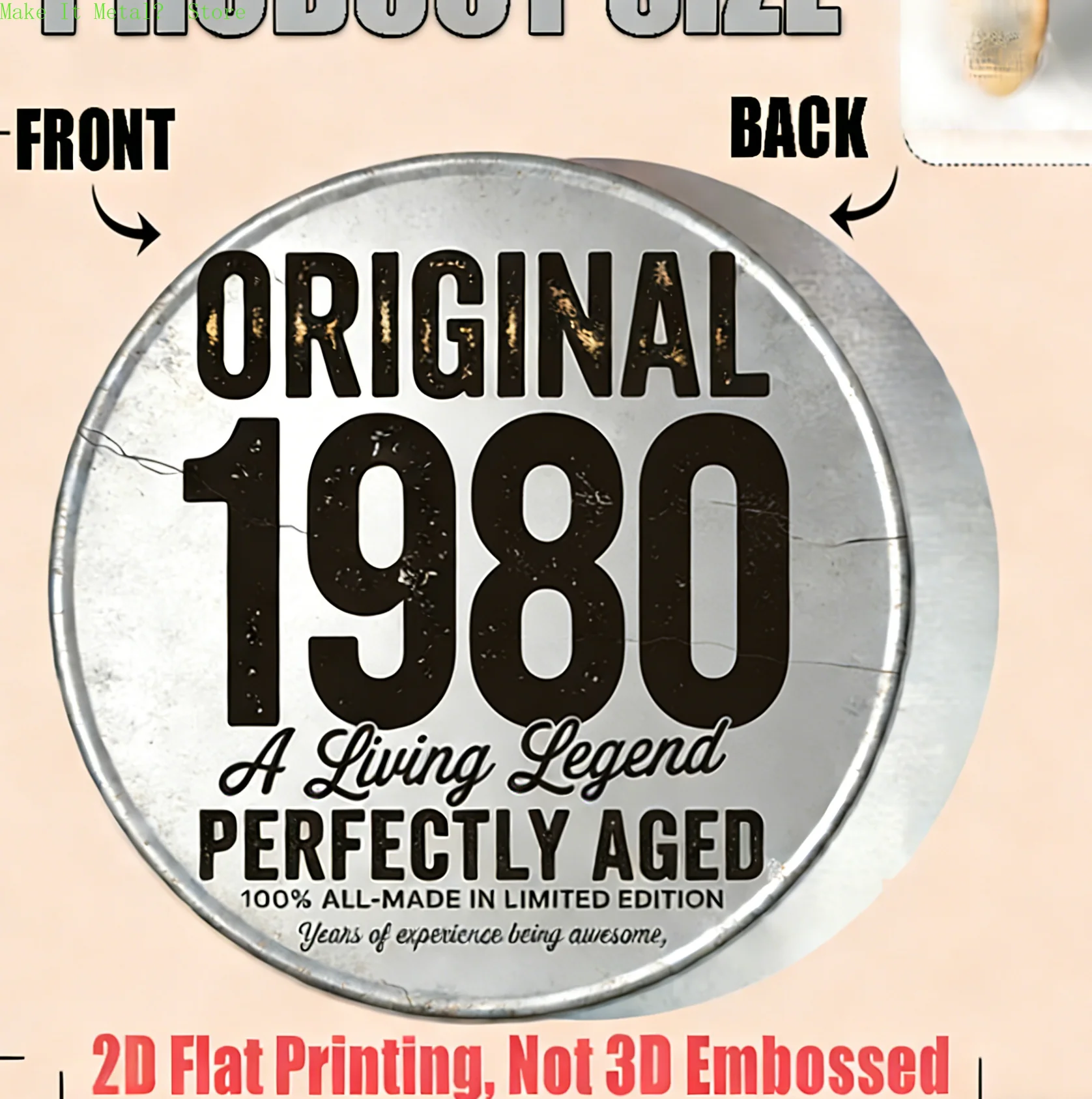 Original 1980 Living Legend 2D Flat Round Metal Sign Perfect