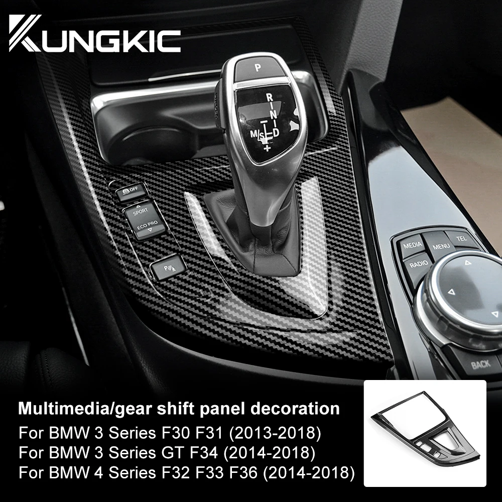 Pannello multimediale con texture in fibra di carbonio ABS per cambio marcia LHD per BMW Serie 3 4 3 GT F30 F31 F32 F34 F36, adesivo decorativo per interni