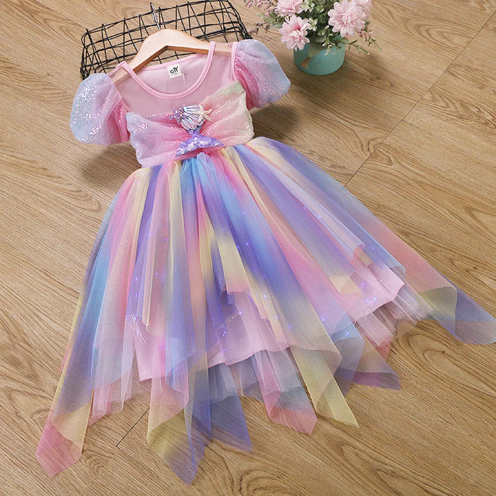 

Princess Girls Tutu Dress Mermaid Outfits Pastel Baby Girl Birthday Party Ball Gown Dresses Tulle Kids Clothing Cosplay Costumes