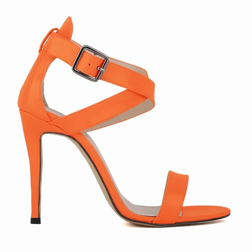 14 Colors Patent Leather Korean Women Sandals 2025 Summer Fashion Cross Buckle Open Toe High Heels 11cm Ladies Party Bride Shoes