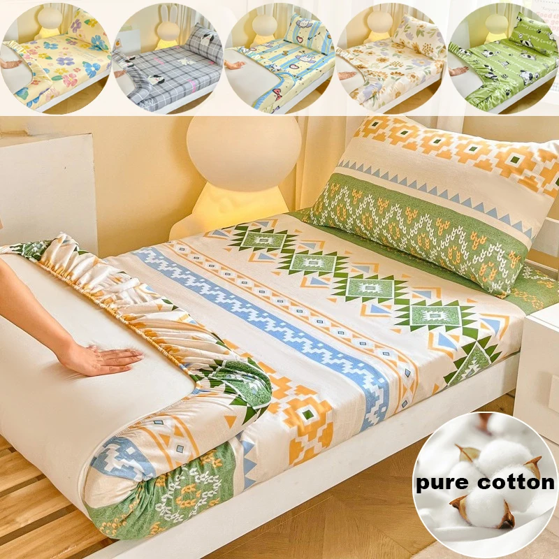 

2026 1pc Mattress Protector 100% Cotton Fitted Sheet Soft Breathable Mattress Cover with Elastic Bands for Single or Double Bed