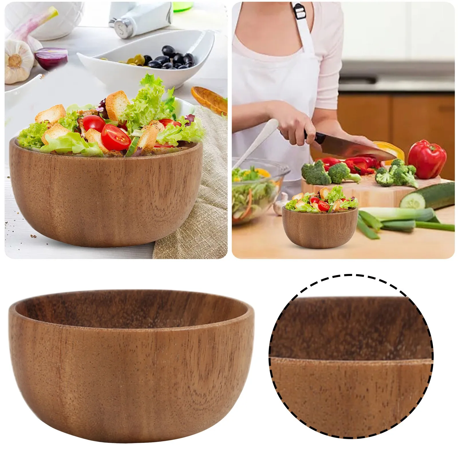 

Wooden Bowl 1pc Individual Bowls For Fruits And Cereal Hollowed Out Solid Wooden Bowl Rice Bowl Soup Bowl Daiwa Baking Sheet Pan