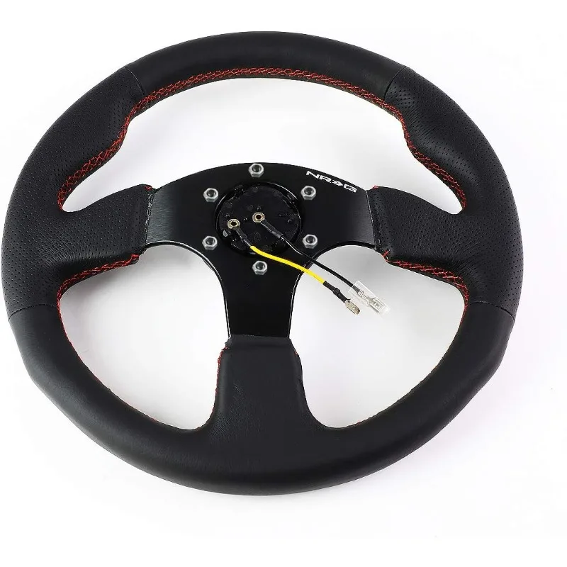 عجلة قيادة معززة من NRG Innovations RST-012R-RS (عجلة قيادة جلدية رياضية مقاس 320 مم مع غرزة حمراء)