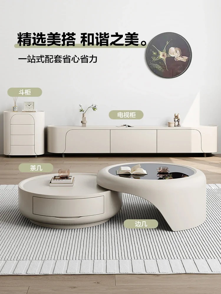 Cream style coffee table living room home combination design light luxury high sense round