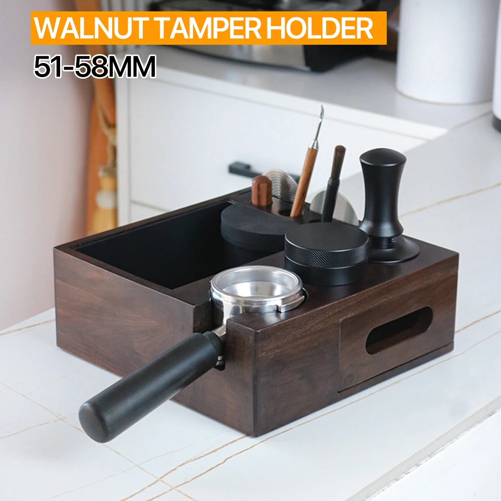 51/53/58MM Walnut Wood Coffee Filter Tamper Holder Espresso Tamper Mat Stand Coffee Maker Support Coffee Accessories for Barista