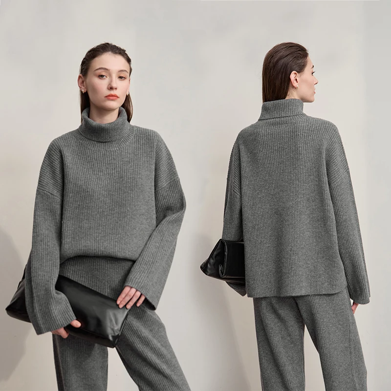 Sweter damski Amii 2025 Zima Nowy Ciepły Sweter Komfortowy z Golfem Luźny Sweter Damski z Długim Rękawem Dzianinowy 12544070