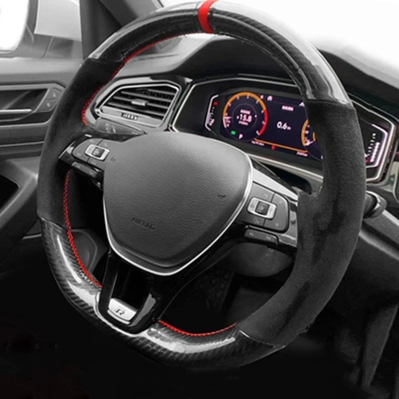 Customized Car Steering Wheel Cover Braid Black Suede For Volkswagen VW Golf 7 Mk7 Touran Up New Polo Jetta Passat B8 Tiguan