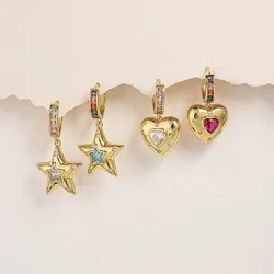 HECHENG,New Rainbow CZ Huggie Hoop Earrings for Women Gold Plated Crystal Heart Star Drop Earring Statement Fashion Jewelry Gift