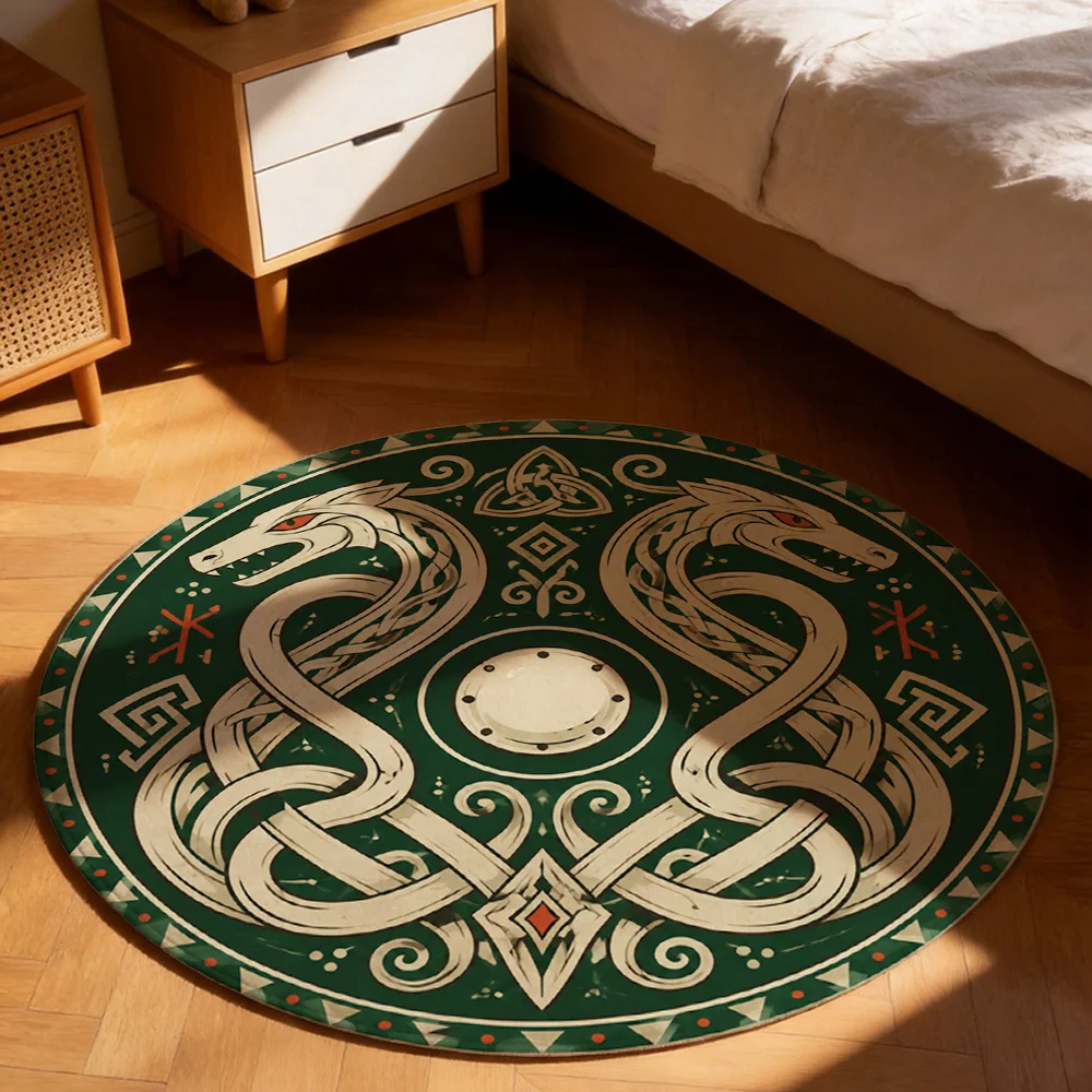 Celtic Knotwork Design Round Area Rug Bohemian Style Floor Mat for Living Room Boho Decor