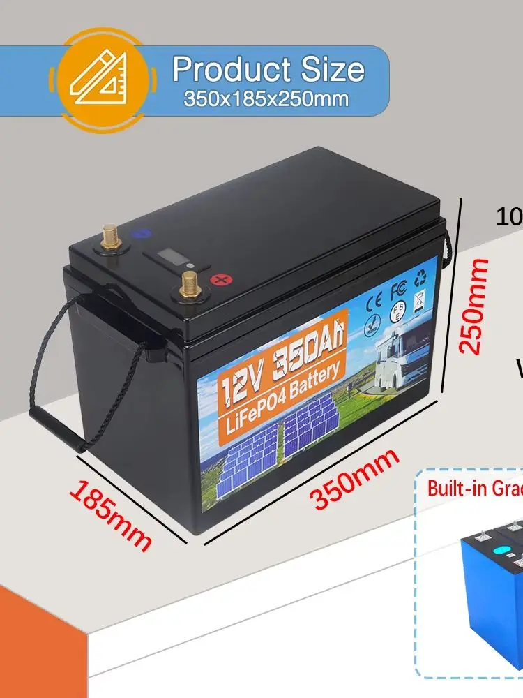 12V 350Ah 200Ah Lifepo4 Lithium-Batterie mit 100A BMS 10000+ Zyklen für Wohnmobile, Offroad-Fahrzeuge, Netzunabhängige Anwendungen und Angelboote
