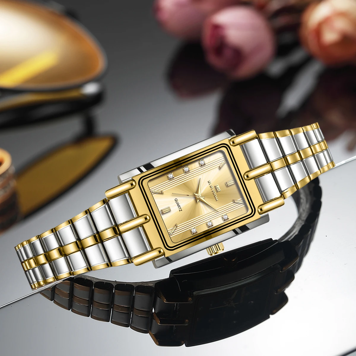 ساعة رجال الأعمال الماسية الفاخرة أزياء الحد الأدنى مستطيلة الفولاذ المقاوم للصدأ للماء كوارتز ساعات المعصم ساعات الزوجين