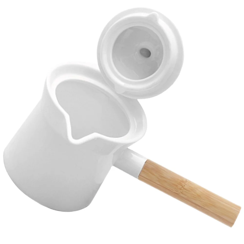 إبريق شاي سيراميك ذو سعة كبيرة بمقبض خشبي وتصميم غير قابل للانزلاق للمنزل والمطعم والفندق واستخدام غلاية شاي من السيراميك