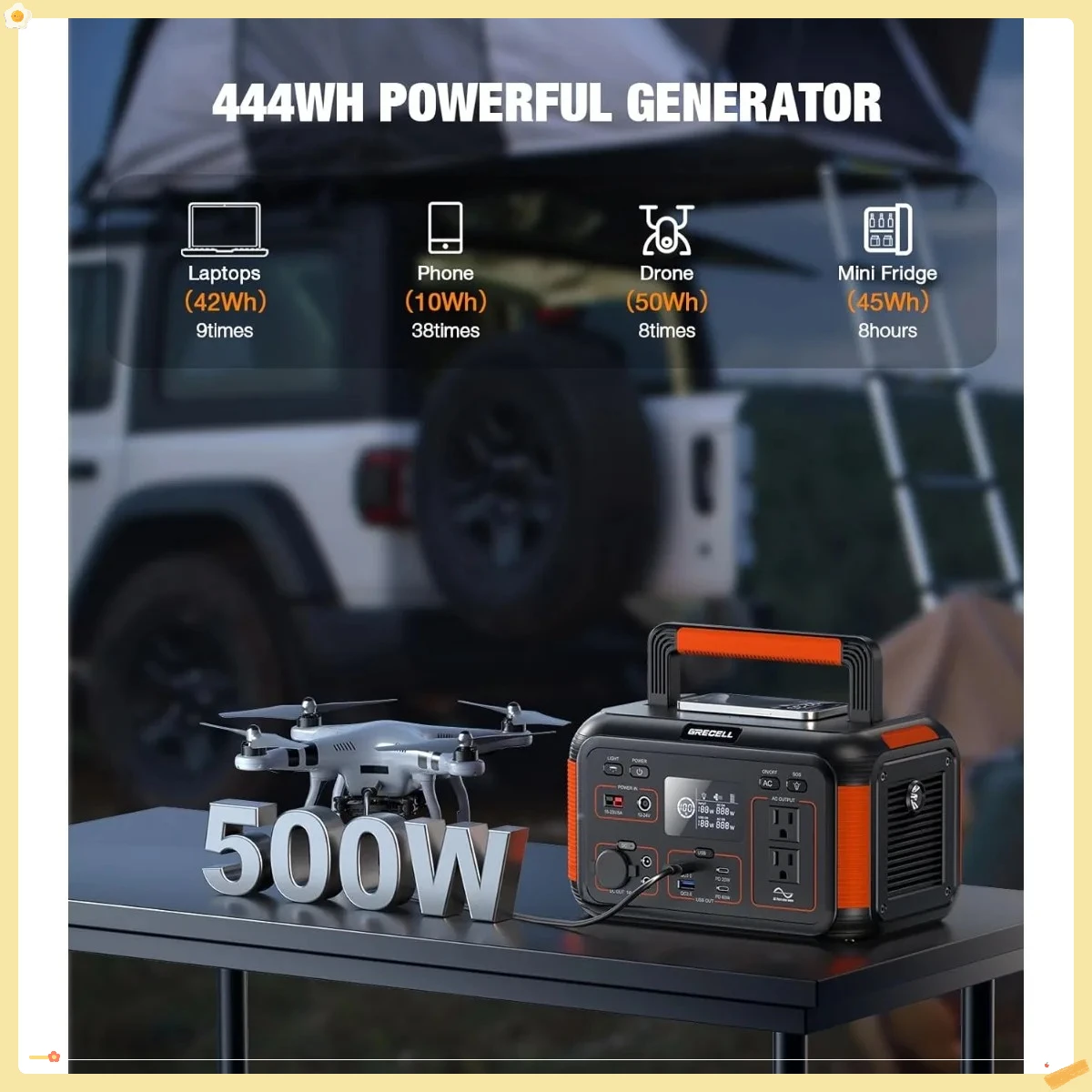 مولد طاقة شمسية 500 وات 444 وات في الساعة، بنك طاقة محمول للتخييم في حالات الطوارئ المنزلي RV