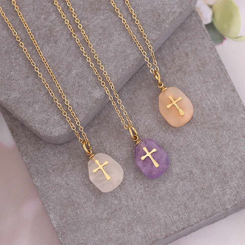 Bohemia Stainless Steel Natural Stone Inlay Gold Plated Necklaces for Women Clavicular Neck Chain Necklet Fashion Jewelry Gifts