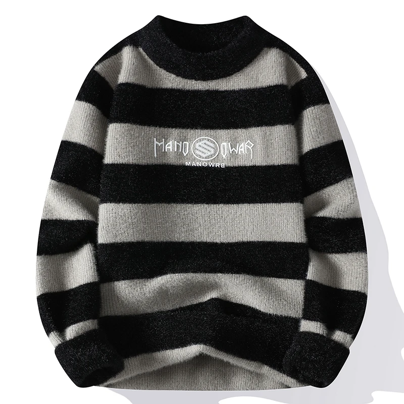 

Autumn and Winter New Casual Gentleman Fashion Business Korean Version Slim-fit Trend Striped Solid Color Men's Crewneck Sweater