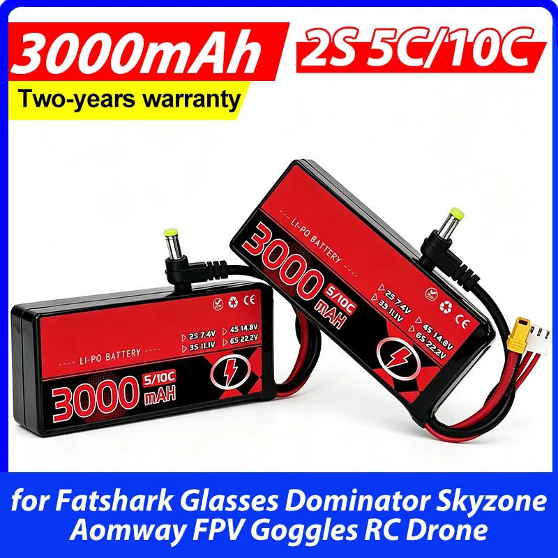 NEW 3000MAH 2S 5C 10C 7.4V Lipo Battery Power Indicator for Fatshark Glasses Dominator Skyzone Aomway FPV Goggles RC Drone