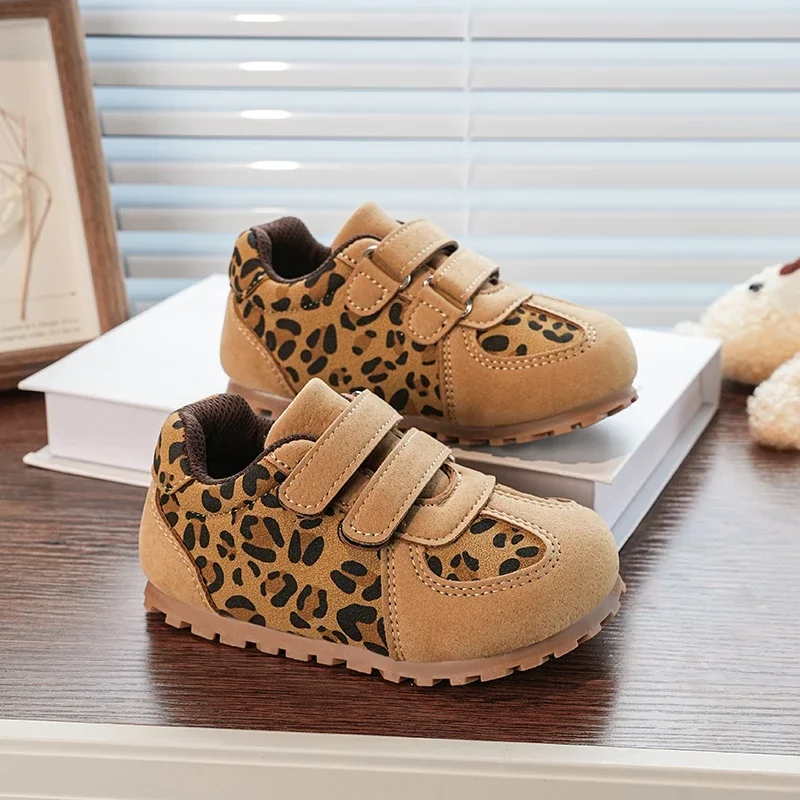 Kids Fashion Shoes Double Hook&loop Leopard Trendy Boys Girls Casual Shoes Comfort 2025 Autumn New Children Sports Shoes Soft