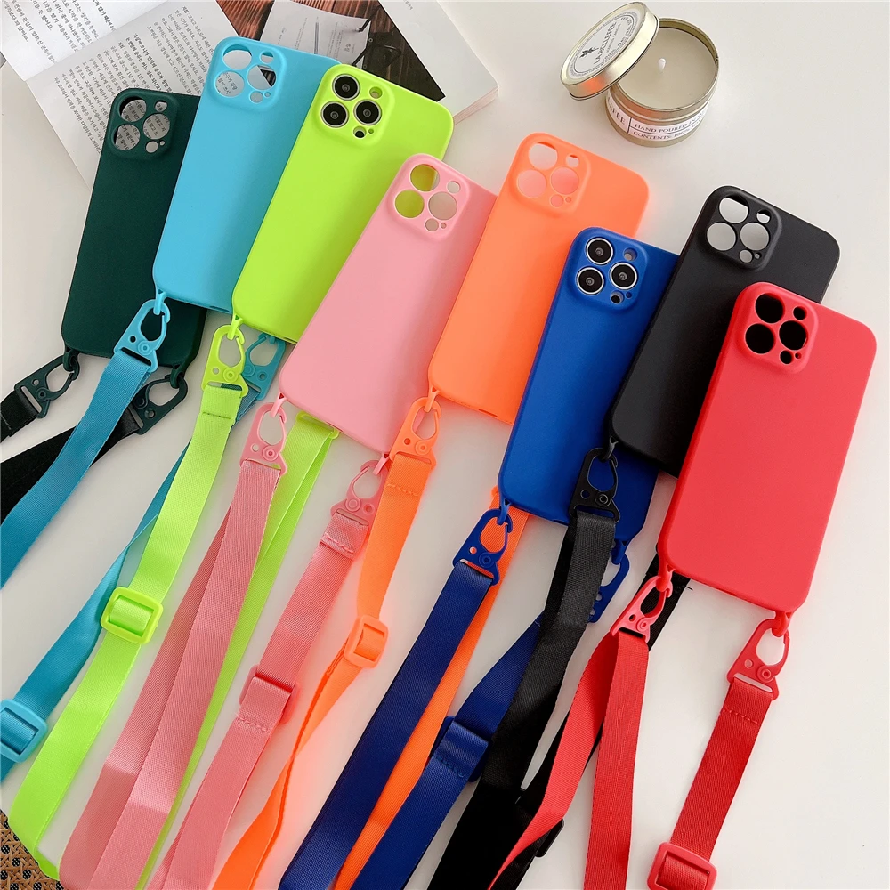 Crossbody Necklace Lanyard Cord Soft Silicone Phone Case For iPhone 15 13 11 12 14 Pro Max Mini XS XR X 7 8 Plus SE Strap Cover