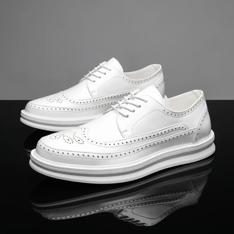 Brook style British style breathable retro leather shoes suitable for business casual wear, thick-soled white leather shoes M079