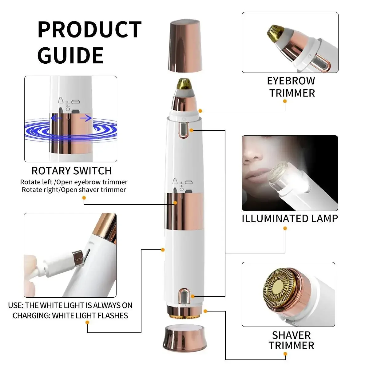 2-in-1 مزدوج الرأس المرأة ماكينة حلاقة أداة قص الحواجب الكهربائية الحاجب التشذيب سكين الحاجب التشذيب القلم