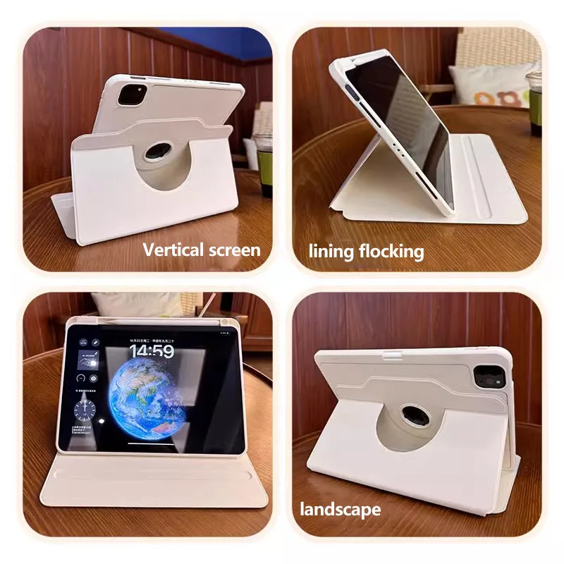 With Pencil Holder For iPad Mini A17 Pro 2024 Mini 7 6 5 4 360 Rotating Flip Stand Tablet Cover