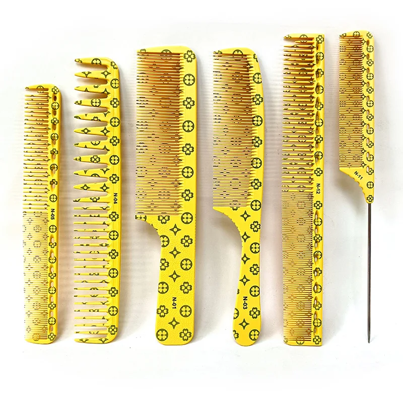 

Yellow Laser Carving Comb Barber's Specialized Flat Headed Pointed Tail Comb Women's Long Hair Trimming Comb Hair Styling Tools