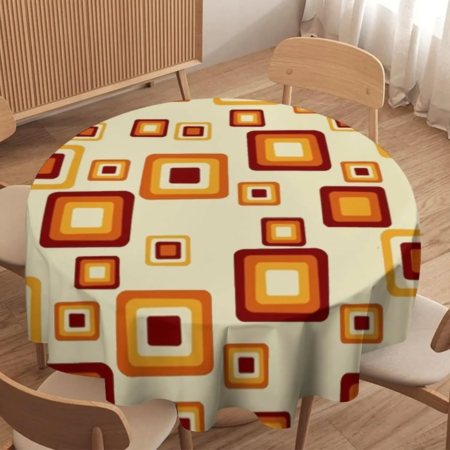Retro Colorful 70S Abstract Geometric Circle Tablecloth - Mid Century Modern Water Resistant Cover