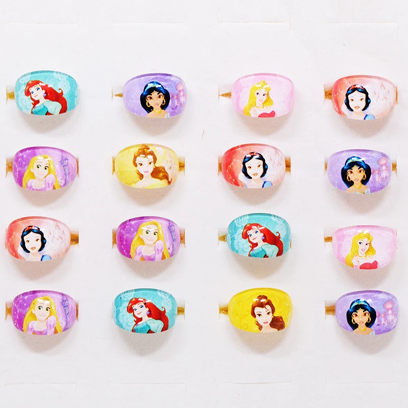 10/20Pcs Disney Elsa Rapunzel Mix Princess Kids Acrylic Rings Cartoon Girls Jewellery Birthday Party Christmas Friendship Gift