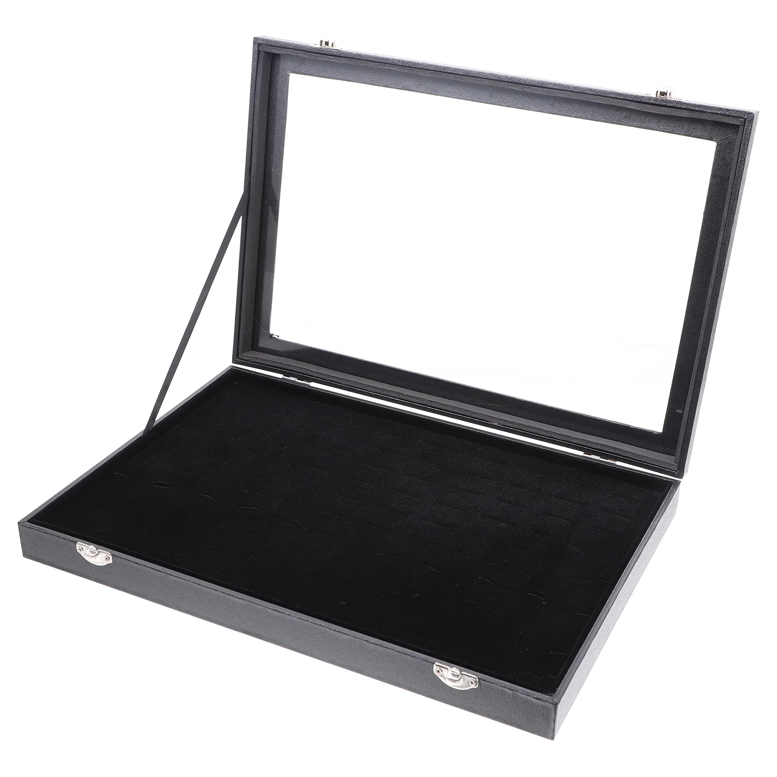 

Ring Display Box 100 Slots Tray Organizer Case with Clear Lid Jewelry Double Showcase Trays