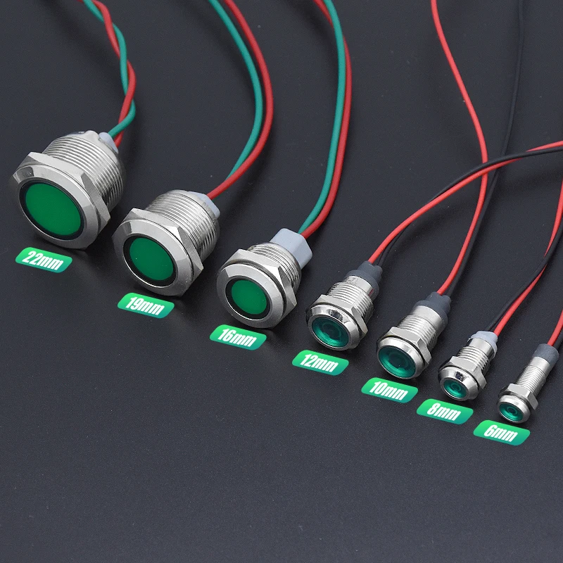 100pcs 10mm 3V 5V 12V 24V 110V 220VWaterproof IP67 Metal LED Warning Indicator Light Signal Lamp Belt line Light