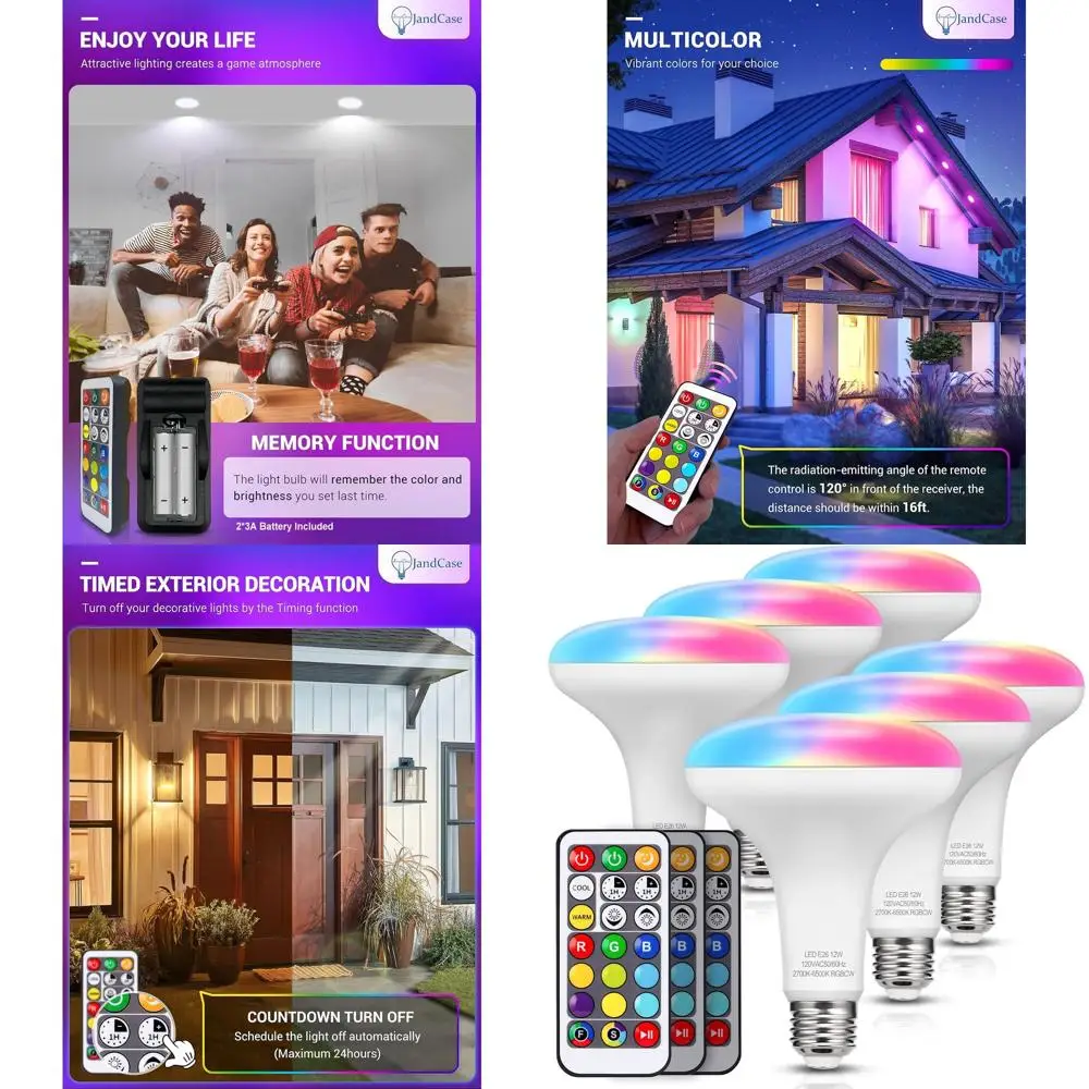 6-Pack 12W RGB+Warm+Cool White LED Recessed Lights, 1050lm, Dimmable, Remote Control Included, E26 Base for Ceiling