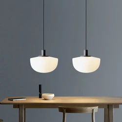 Minimalist Restaurant Pendant Light Decor for Kitchen Dining Room Bedroom Bedside Round White Glossy Glass Lamp  E27 Bulb