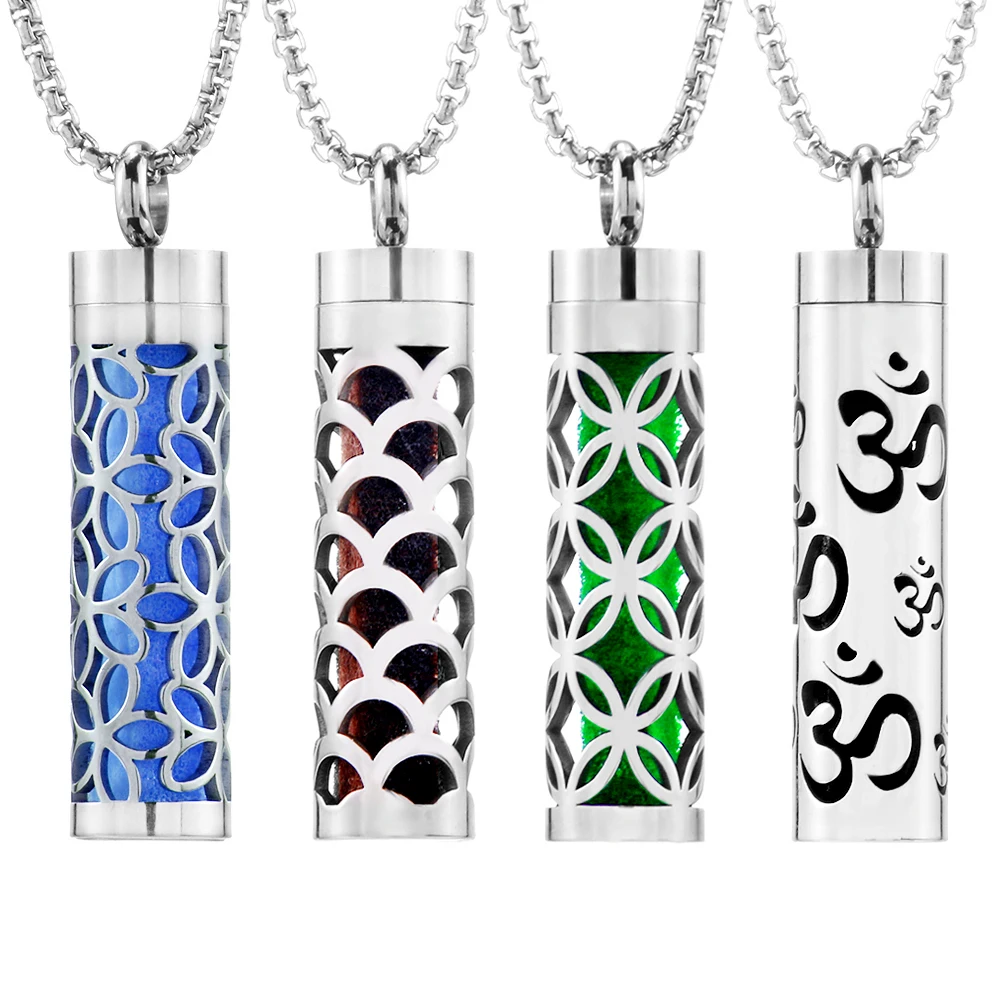 Geometric Style Aromatherapy Essential Oil Pendant Lockets Perfume Storage Diffuser Necklace 316L Stainless Steel Jewelry Gift