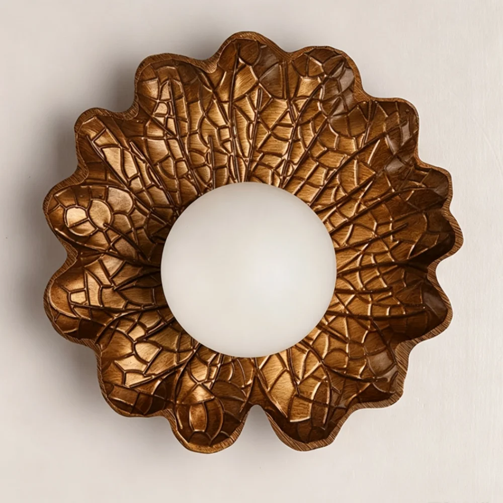 Mid-Century Modern Wall Lamp Leaf Shape Wall Light Textured Resin Decorative Hardwired Wall Mounted For Living Room Corridor
