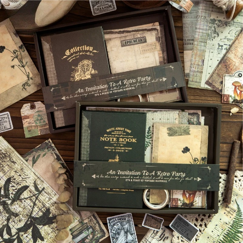 Vintage Plant Flower Landscape Notebook Gift Box Creative DIY Journal Material Collage Scrapbooking Stationery