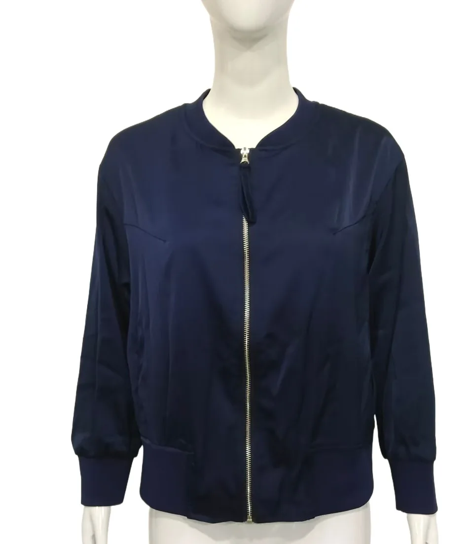 Nueva moda de otoño Casual manga larga cuello redondo bolsillos con cremallera Color sólido chaqueta ajustada