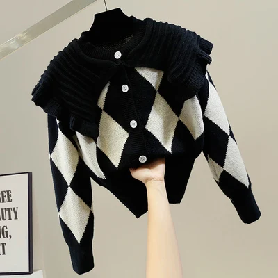 Morbido e accogliente colore Blo Diamond id Colletto per bambola Design Maglione da donna Coreano Sle Retro Top per i pendolari in autunno inverno