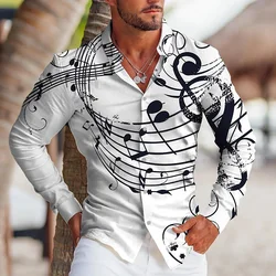 High-End New Men's Shirt Fashion 3D Printed Long Sleeve Shirt Musical Lapel Button Up Men's Cardigan Shirt S-6XL