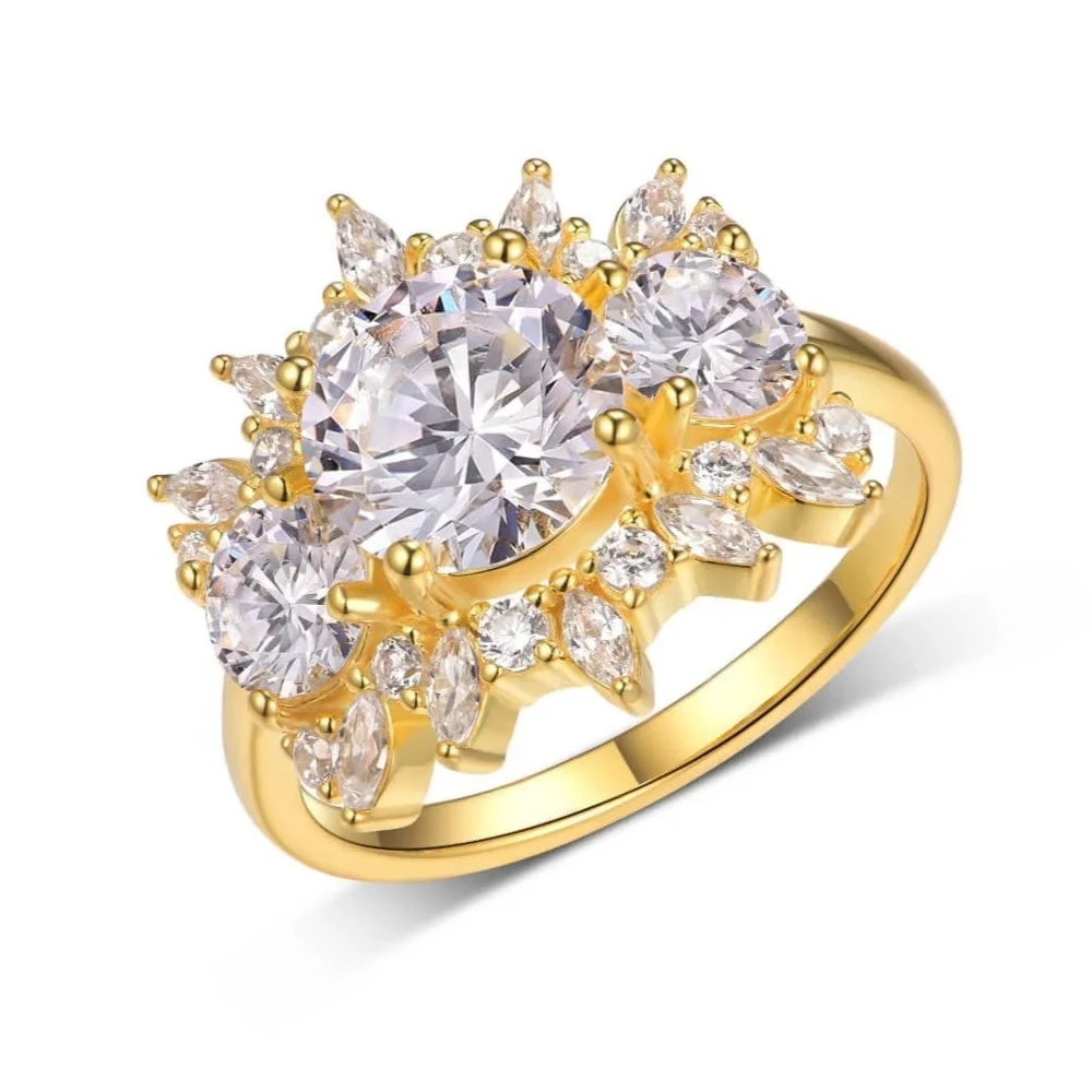 

S925 Sterling Silver Round 2CT Moissanite Ring Set Fine Jewelry Gold-plated 18k Suitable for Gift Giving Birthday Gift