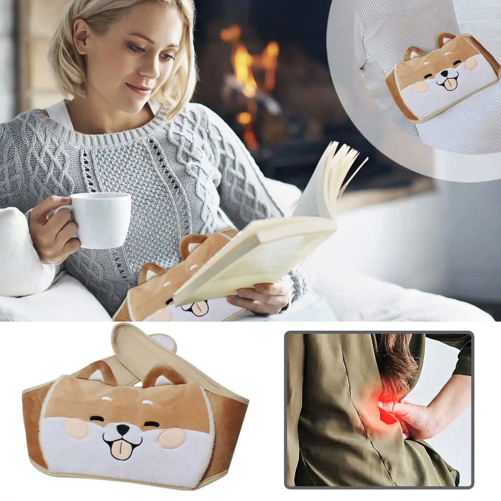 Cartoon Hot Water Bottle with Waist Cover Wrap Around Warm Water Bag Belt Hand Warmer Pocket for Menstrual Cramps Pain Relief